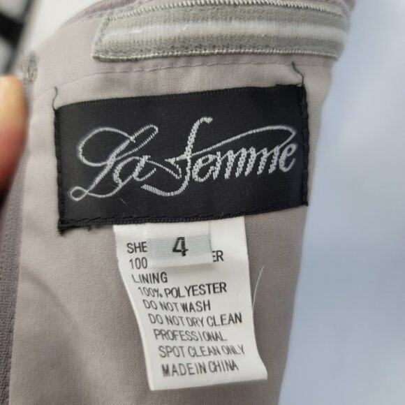 La Femme Off the Shoulder Ruched Cap Sleeve Satin Trumpet Long Gown Size 4 - Picture 5 of 6